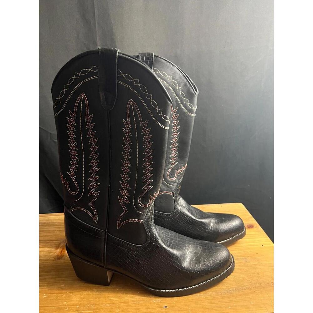 Blair Men's Western Black Leather Cowboy Boots 8.5 M #564902 Stitched Design